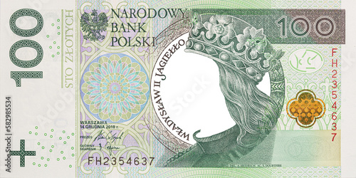 100 polish zloty banknote with empty middle area