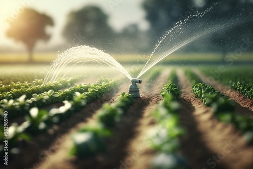Modern watering system on farming using sprinklers