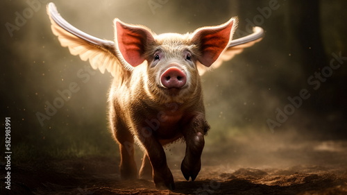 pig with wings flying   - generative ai © Backdesign