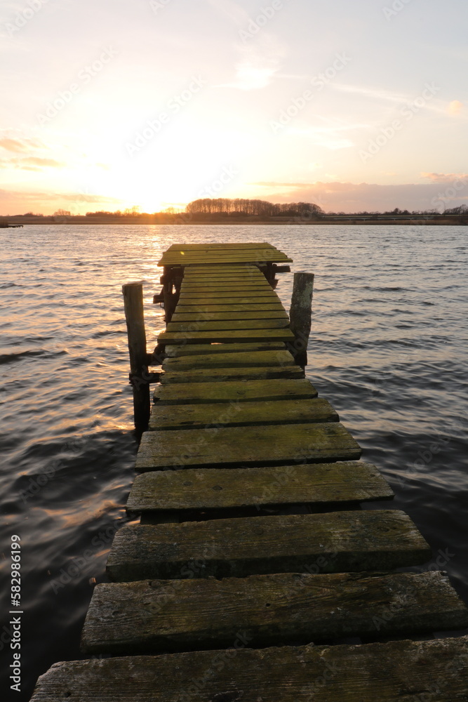 Obraz premium Alter mit Moos bewaxhsener Bootssteg am See, Hochformat