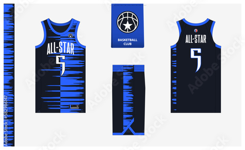 Basketball uniform mockup template design for basketball club. Basketball jersey, basketball shorts in front and back view. Basketball logo design. 