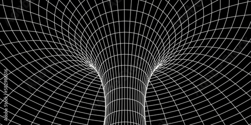 Wireframe abstract tunnel. 3D tunnel grid. Futuristic 3d portal. Network cyber technology. Vector illustration.