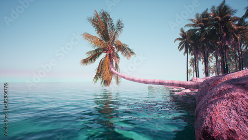 Morning seascape wallpaper for summer theme design. 3D rendering