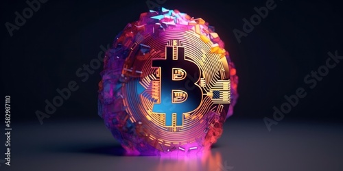 Bitcoin in the style of a geometric polymorph, colorful