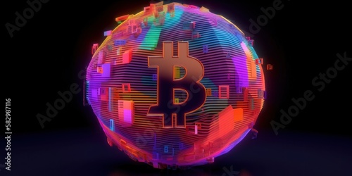 Bitcoin in the style of a geometric polymorph, colorful