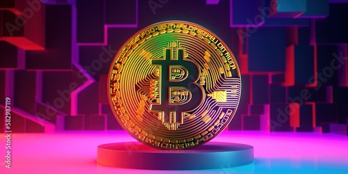 Bitcoin in the style of a geometric polymorph, colorful