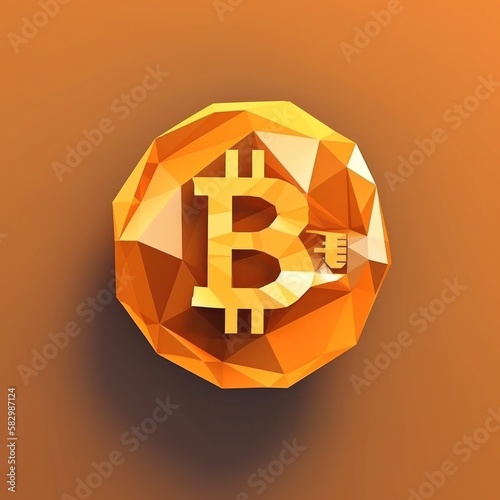 Bitcoin token, diamond logo 3D representative of cryptocurrency