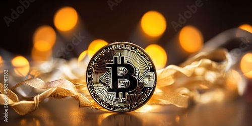 Bitcoin Gold blockchain hard fork concept. Cryptocurrency symbol