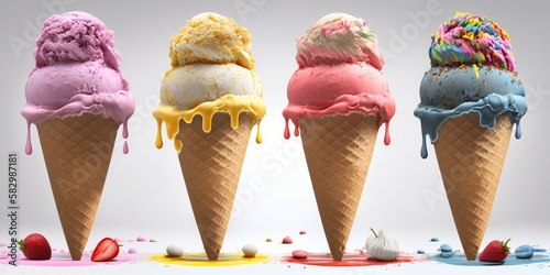 assorted flavored ice creams, generative ai photo