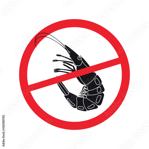Forbidden shrimp icon. Products do not contain seafood or shellfish. Allergy safety.
