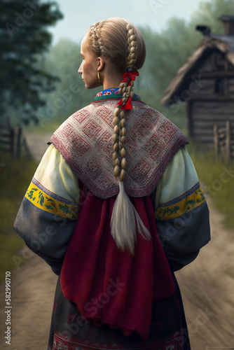 A Ukrainian woman in a national costume. Generative AI.