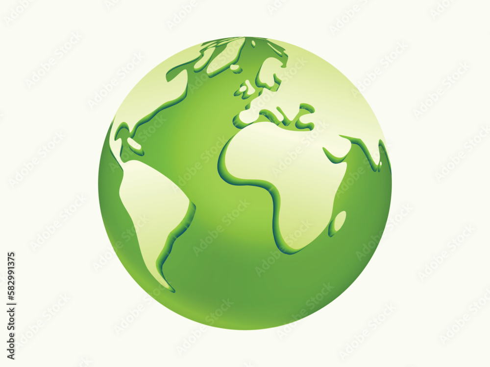 World Globe with Arctic, Atlantic and Indian Ocean Countries. Cartoon Style 3d Green Earth vector illustration on white background. Earth Day or Save Environment Concept. Save Green concept.