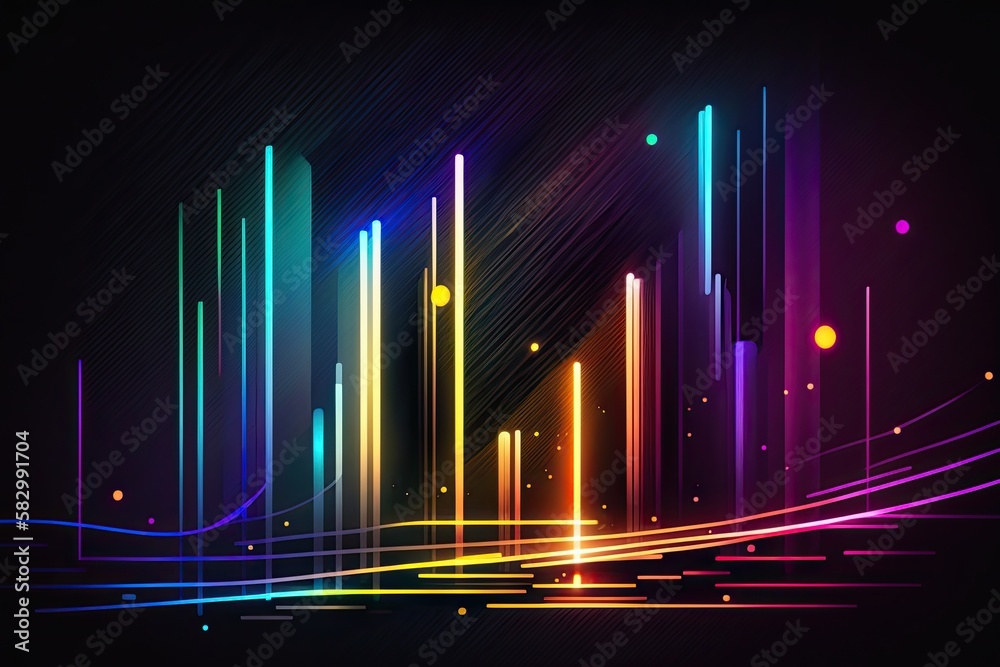 Abstract neon background with glowing multicolored lines. Generative AI illustration.