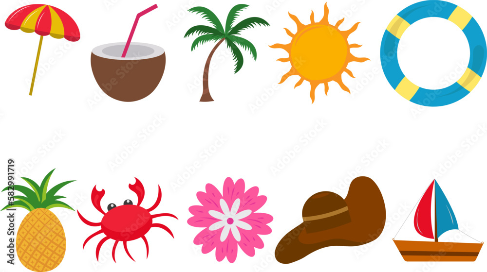 Set of Hello Summer Beach Party Ejoy Holiday Season Elements Set of Hello Summer Beach Party Ejoy Holiday Season Elements