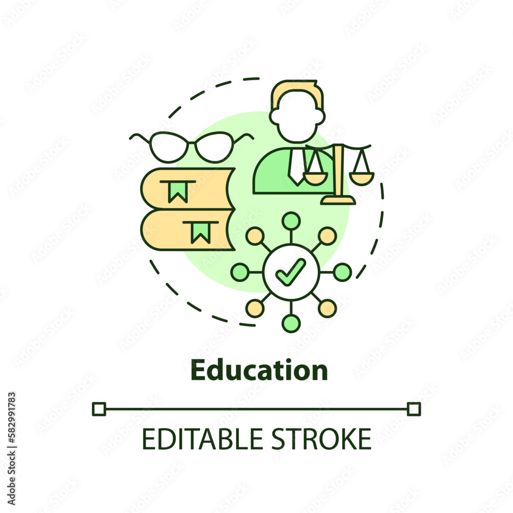 Education concept icon. Attorney degree for work. Effective advocate trait abstract idea thin line illustration. Isolated outline drawing. Editable stroke. Arial, Myriad Pro-Bold fonts used