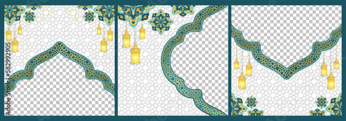 Islamic ornament template for background, sale, product photo, photo frame, twibbon, banner, poster, cover design, envelope, social media feed. Ramadan Kareem and eid mubarak 2023 greeting concept