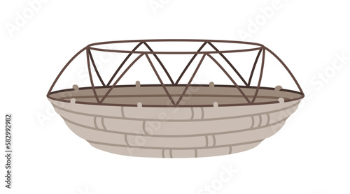 Empty storage basket from metal wires and textile ropes. Modern trendy basket...