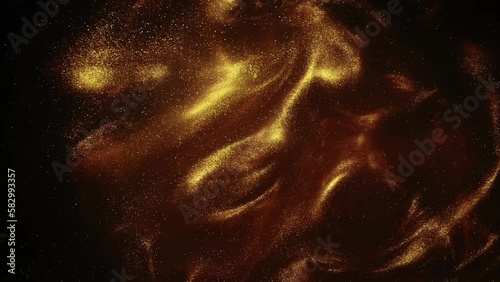 gold particles abstract background with shining golden Floating Dust Particles Flare Bokeh star on Black Background. Futuristic glittering in space.