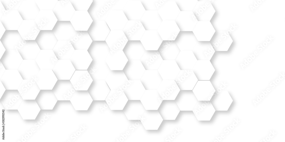 Abstract white background with hexagonal shapes and Surface polygonal pattern with glowing hexagons background. hexagon concept design abstract technology background.