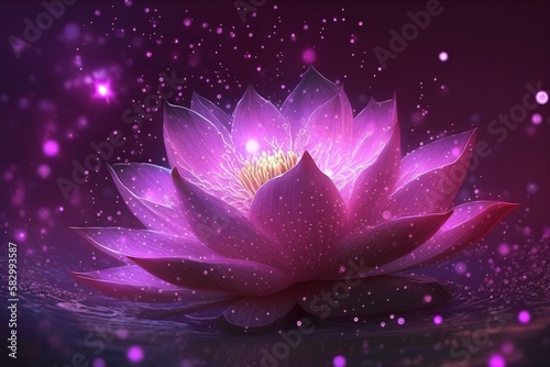 Glowing purple lotus background, AI generated