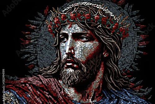 Mosaic of Jesus Christ portrait, AI generated