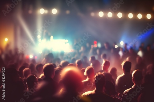 Crowd of people on the concert blurred background, AI generated