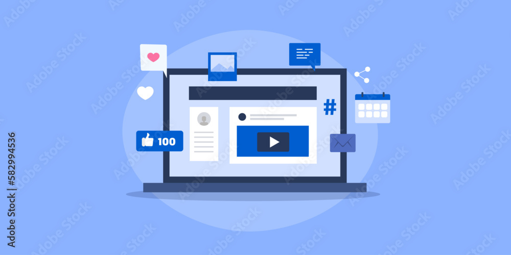 Vector illustration concept of social media application on computer screen, internet marketing influencer web analytics graphic. Vector illustration concept of social media application on computer screen, internet marketing influencer web analytics graphic.