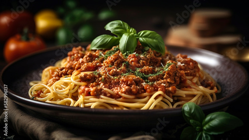 Authentic Italian Bolognese Pasta with Rich Tomato Sauce and Savory Herbs
