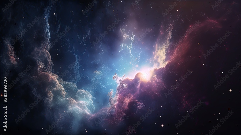 Obraz premium Stars in deep space surrounded by a nebula. Generative AI