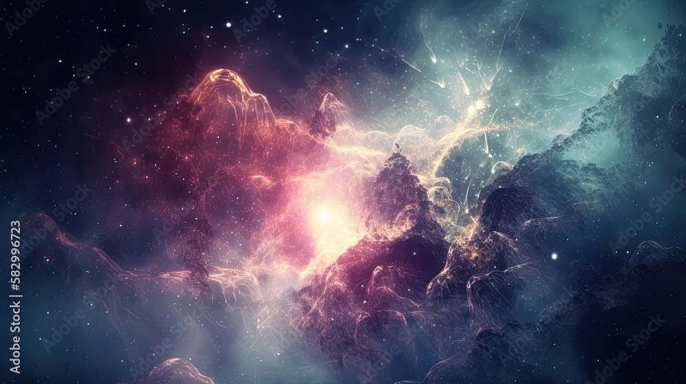 Obraz premium Stars in deep space surrounded by a nebula. Generative AI