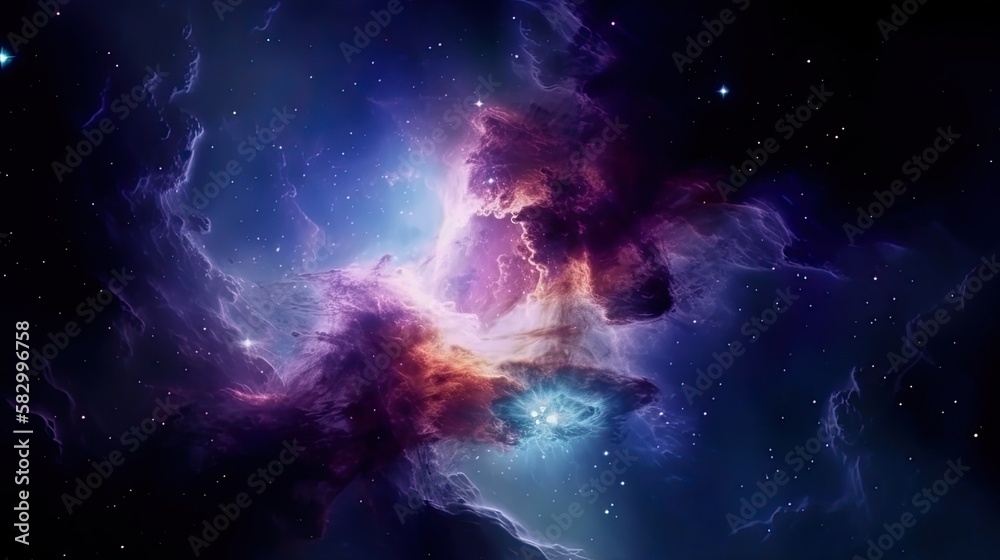Stars in deep space surrounded by a nebula. Generative AI