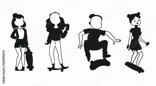 Skateboard young people silhouette and black silhouette
