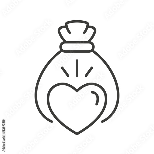 Money bag wiht heart line icon on white background. Editable stroke.