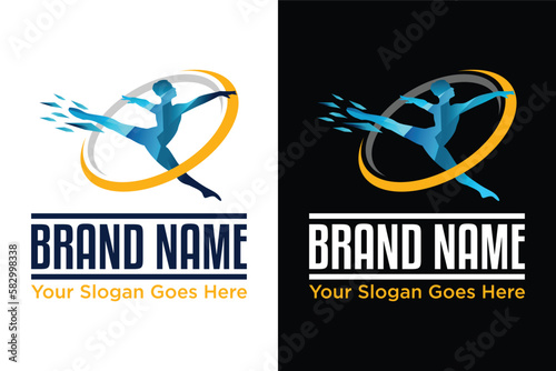 modern abstract gymnast silhouette with ring illustration logo design