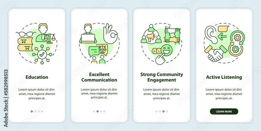 Effective advocate traits onboarding mobile app screen. Law walkthrough