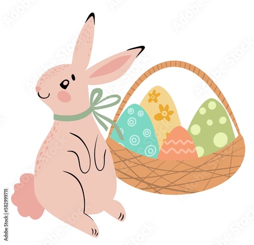 easter bunny with basket of coloured eggs