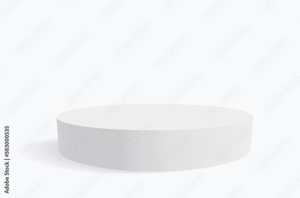 Minimalist 3D Vector Composition with a White Low Cylindrical Podium on a White Background, ideal for Product Presentation. Simple Geometric Mokup Product Display. Round Stage with Space to Text. - obrazy, fototapety, plakaty 