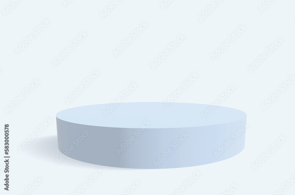Minimalist 3D Vector Composition with a Pastel Blue Low Cylindrical Podium on a Very Bright Blue Background, ideal for Product Presentation. Simple Geometric Mokup Product Display. Round Stage. - obrazy, fototapety, plakaty 