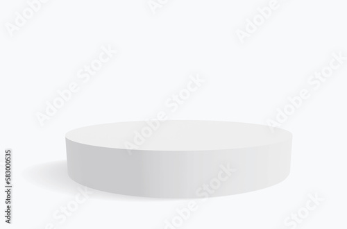 Minimalist 3D Vector Composition with a White Low Cylindrical Podium on a White Background, ideal for Product Presentation. Simple Geometric Mokup Product Display. Round Stage with Space to Text.