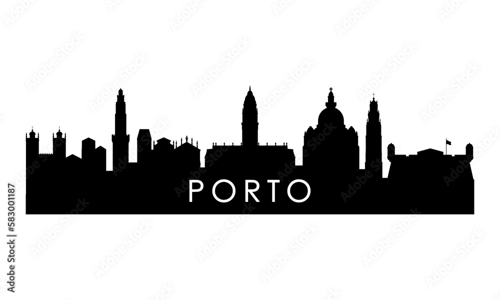 Porto skyline silhouette. Black Porto city design isolated on white background.