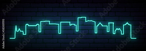Red neon skyline of Greenville. Bright Greenville SC long banner. Vector illustration.