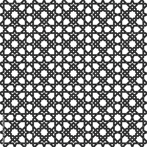 Seamless geometric ornament based on traditional islamic art. Black and white.