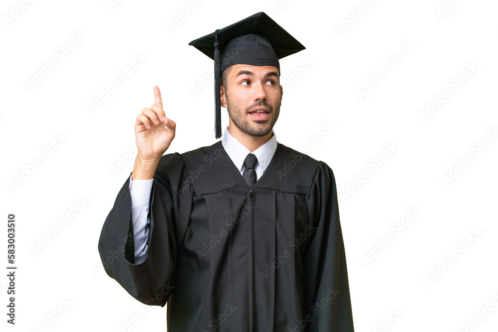Young university graduate man over isolated background intending to realizes the solution while lifting a finger up Young university graduate man over isolated background intending to realizes the solution while lifting a finger up