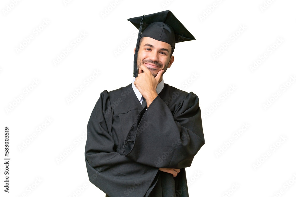 Young university graduate man over isolated background smiling