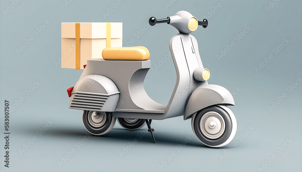 Scooter and cardboard box, delivery concept, generative AI.