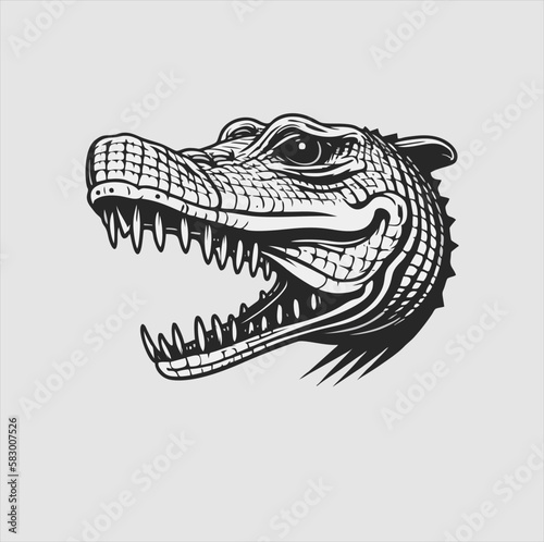 cartoon crocodile head vector icon on gray background, crocodile head icon for a logo or t-shirt