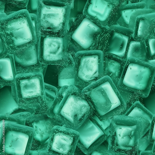 green ice cubes seamless pattern. Generative AI.