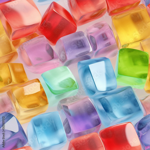 Multicolored ice cubes or candy lollipops seamless pattern. Generative AI.