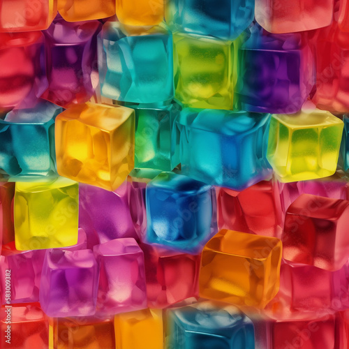 Multicolored ice cubes or candy lollipops seamless tile pattern. Generative AI.