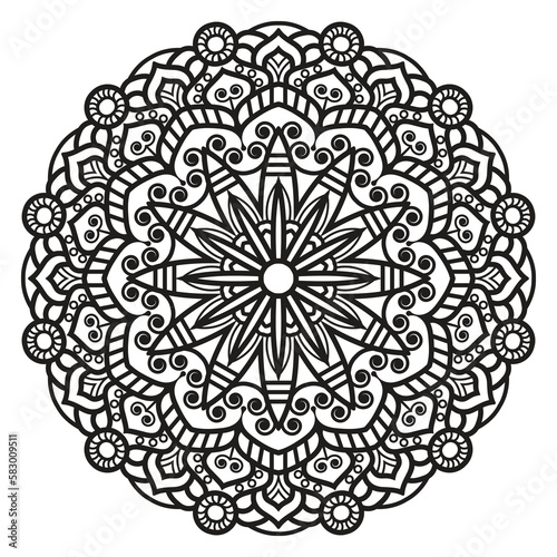 Modern rounded abstract mandala design for adult coloring book